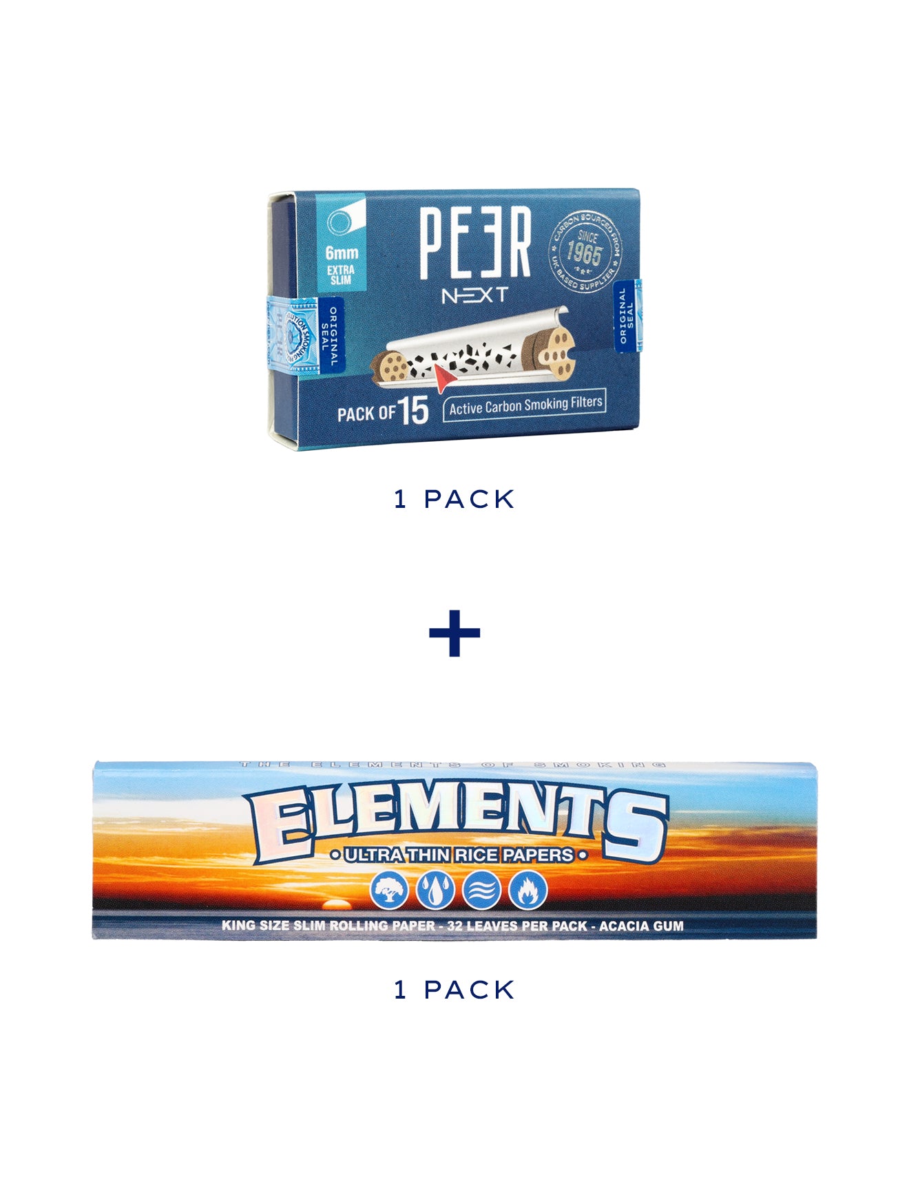 PEER Next combo pack of active carbon smoking filters and Elements rolling paper